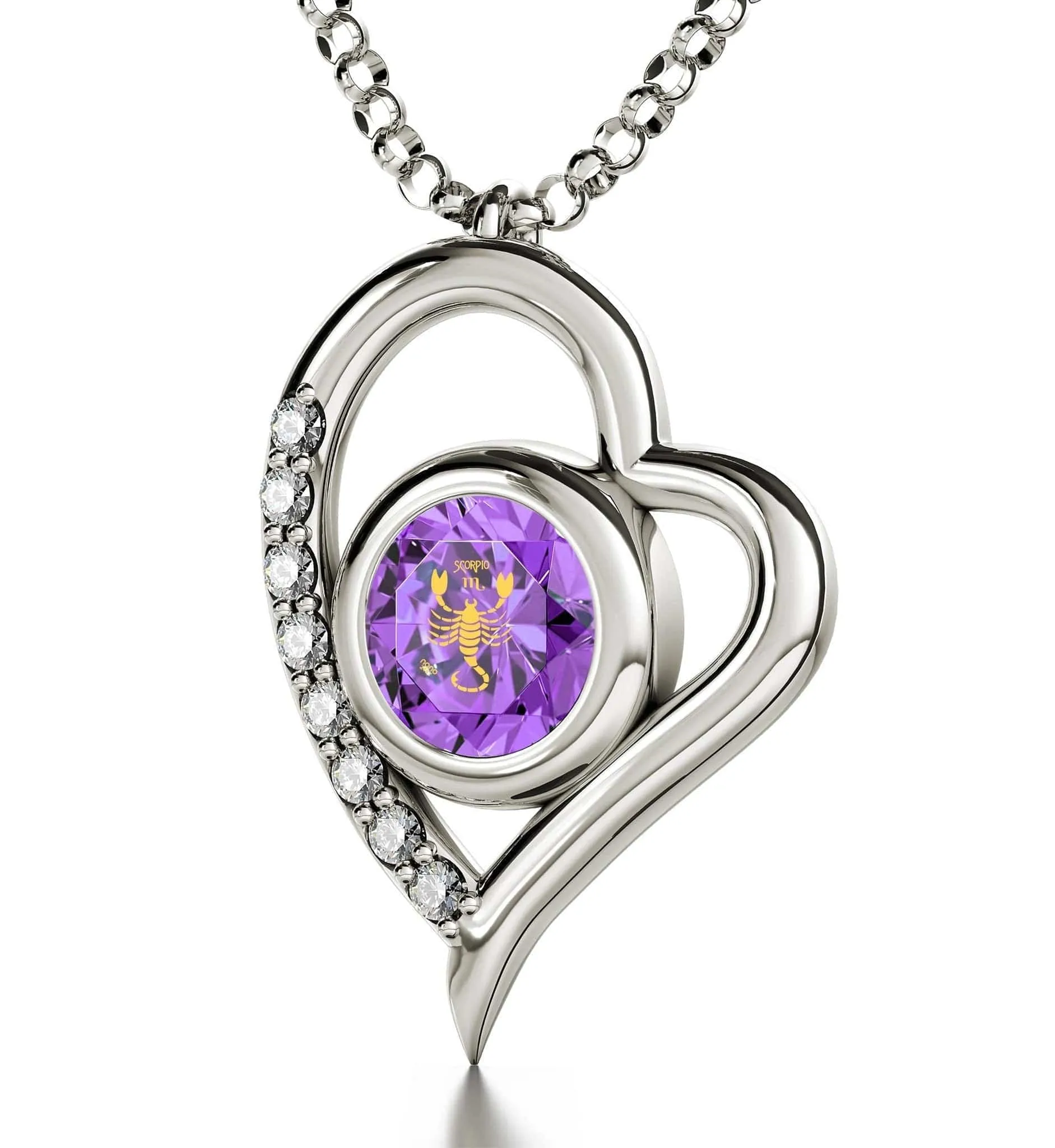 Scorpio Sign, 14k White Gold Diamonds Necklace, Swarovski