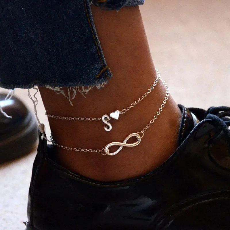 Silver Initial Anklet - Letter Anklet - Dainty Anklet - Chain Anklet - Silver Name Anklet - Silver Letter Anklet Ankle Bracelet Gift