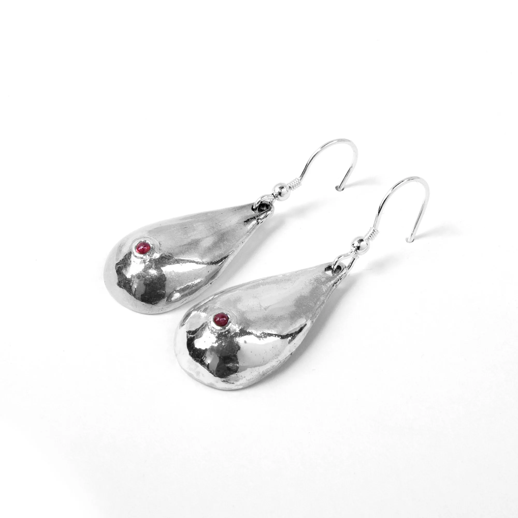 Silver   Ruby Boob Earrings