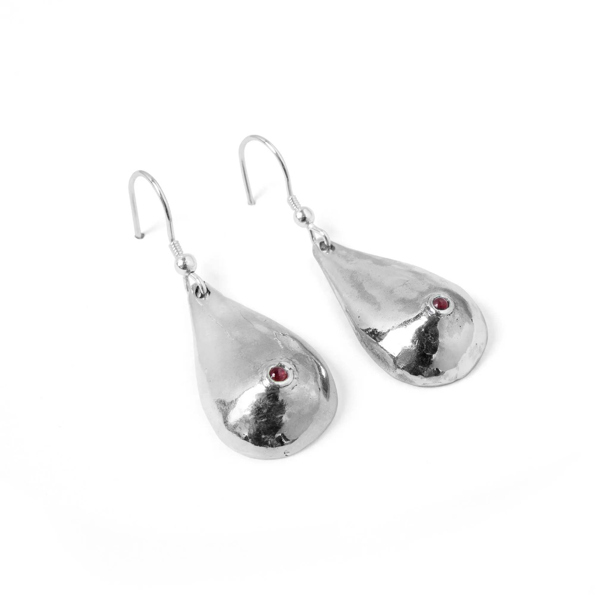 Silver   Ruby Boob Earrings