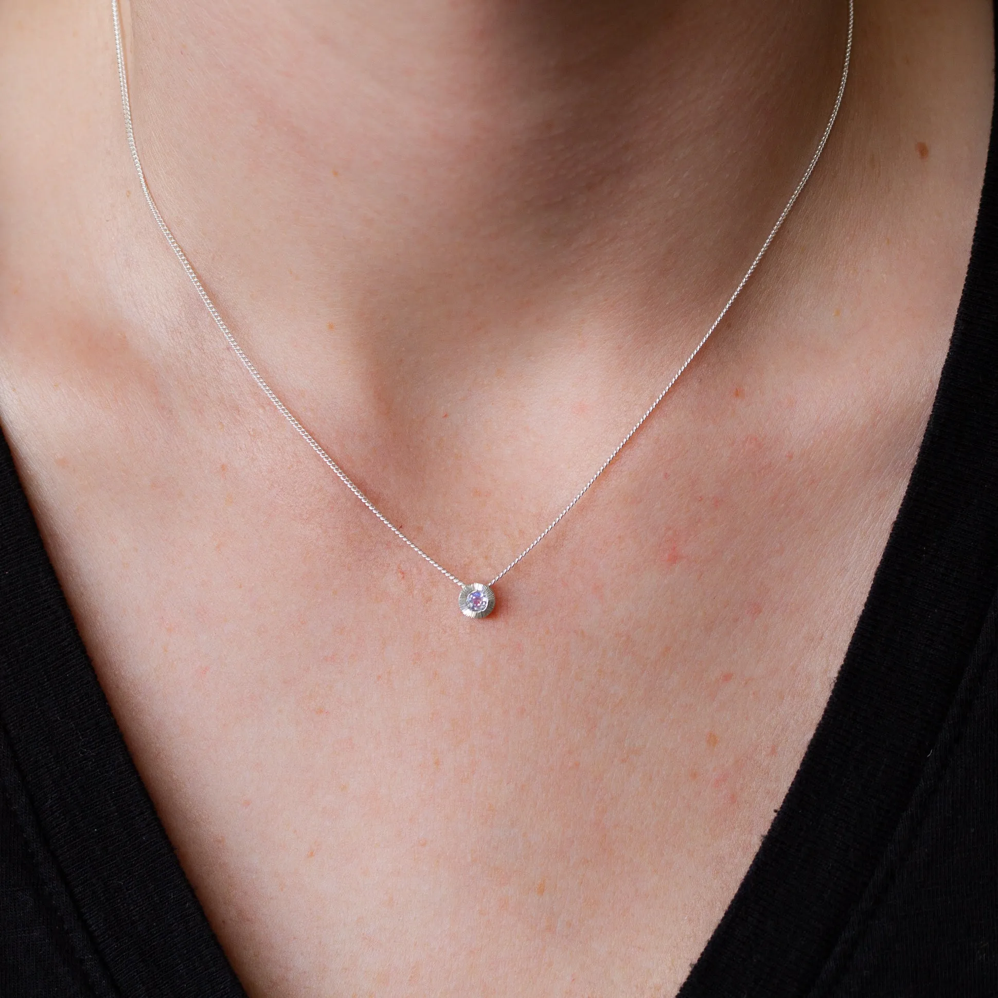 Small Aurora Birthstone Necklace - June - Moonstone
