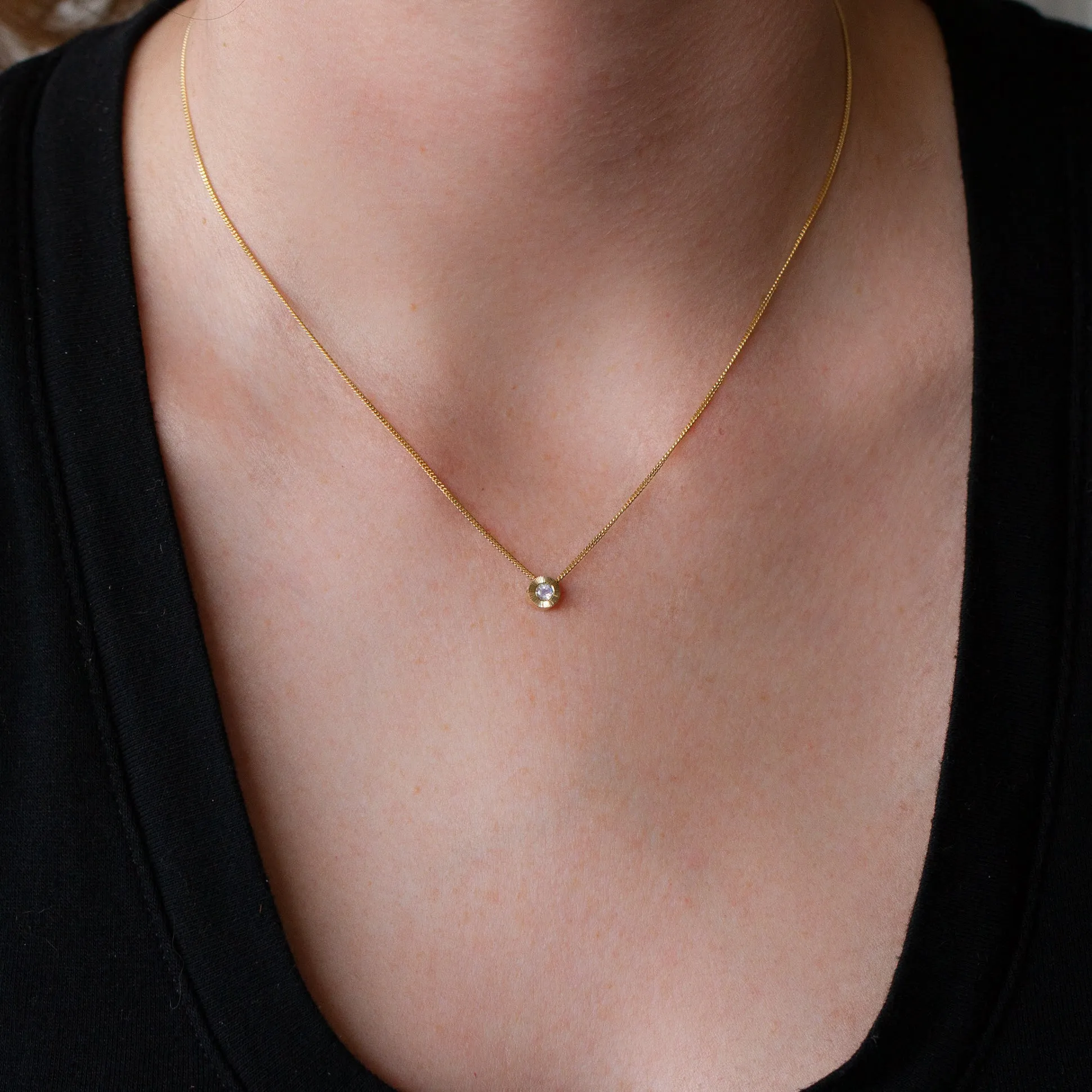 Small Aurora Birthstone Necklace - June - Moonstone