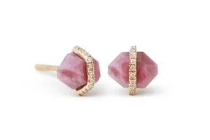 Small Micropave Bezel Wrapped Herkimer cut Ruby Stud Earrings