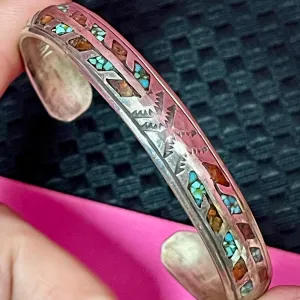 SS Inlaid Arrow Cuff Bracelet Signed