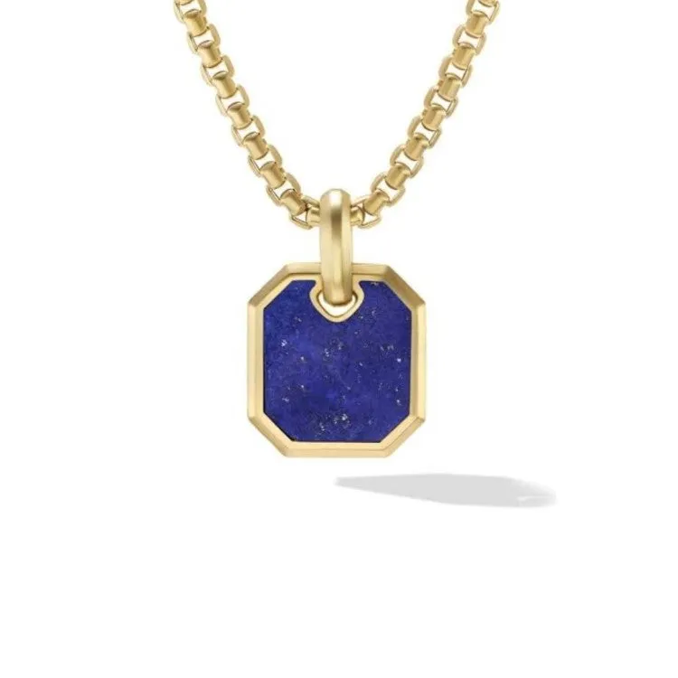 Stainless Steel Gold and Lapis Geometric Pendant with Chain