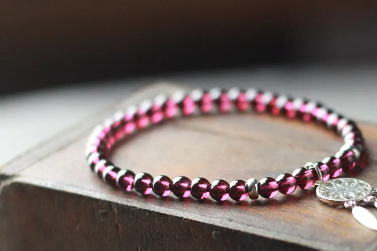 Sterling Silver Dream Catch Garnet Beaded Bracelet Handmade Jewelry for Women
