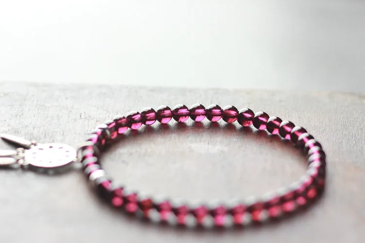 Sterling Silver Dream Catch Garnet Beaded Bracelet Handmade Jewelry for Women