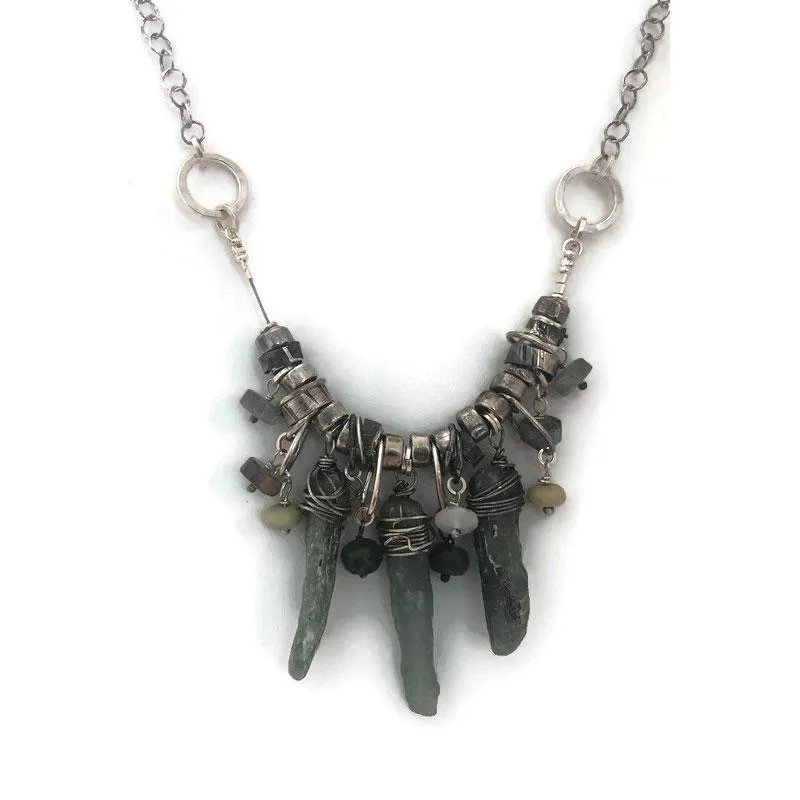 Sterling Silver Kyanite Moonstone Jade Necklace N277 by Joanna Craft Jewelry Design