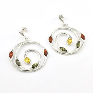 Sterling Silver Multicolored Amber Spiral Dangle Earrings