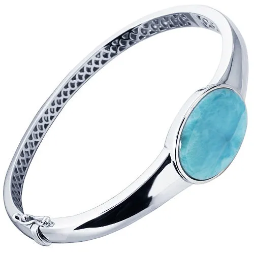 Sterling Silver Oval Larimar Bangle Bracelet