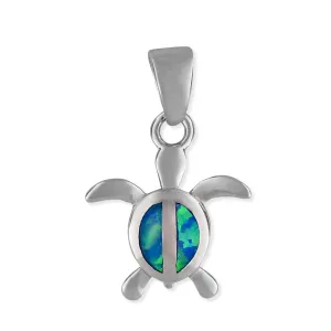 Sterling Silver Synthetic Blue Opal 11mm XS Turtle Charm Pendant