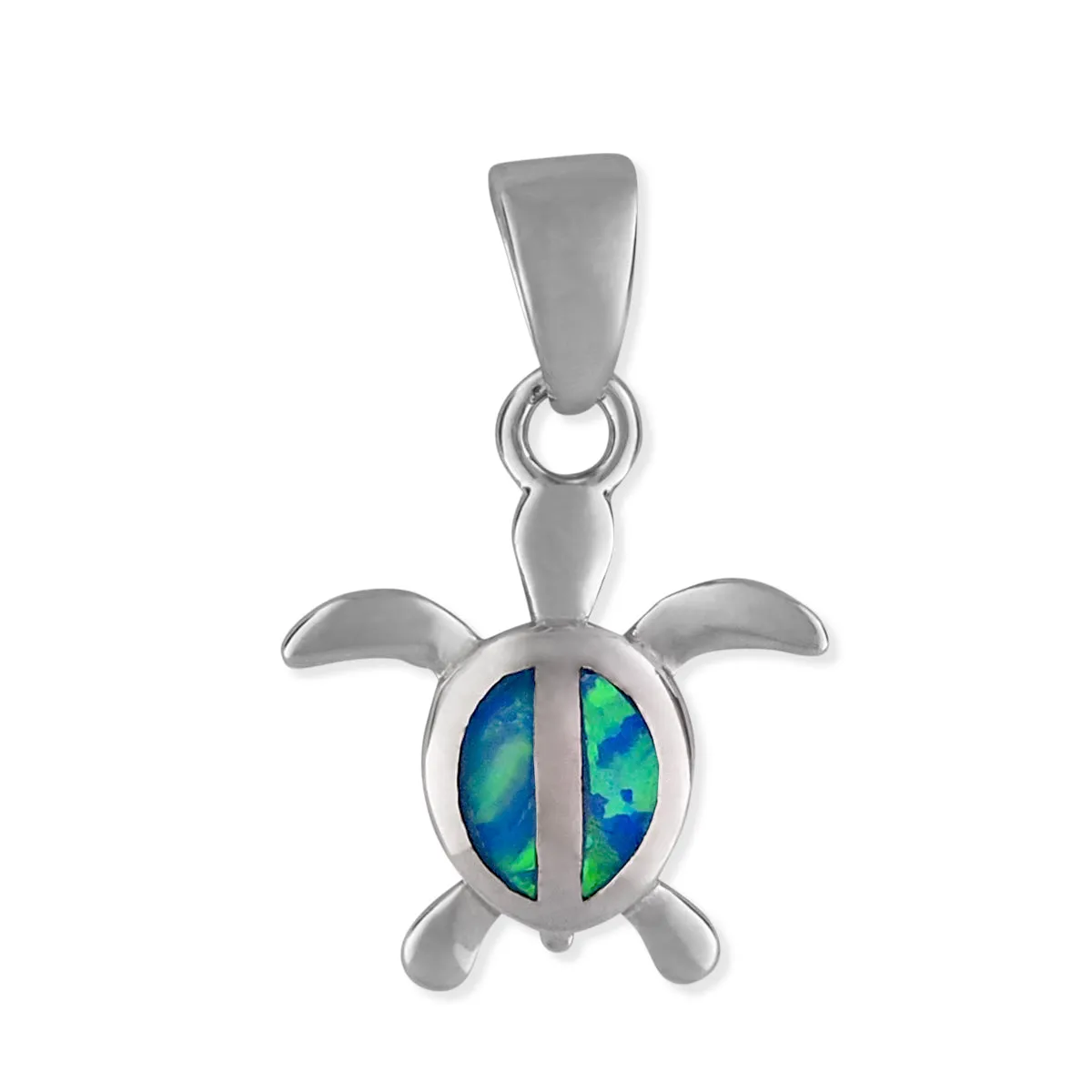 Sterling Silver Synthetic Blue Opal 11mm XS Turtle Charm Pendant