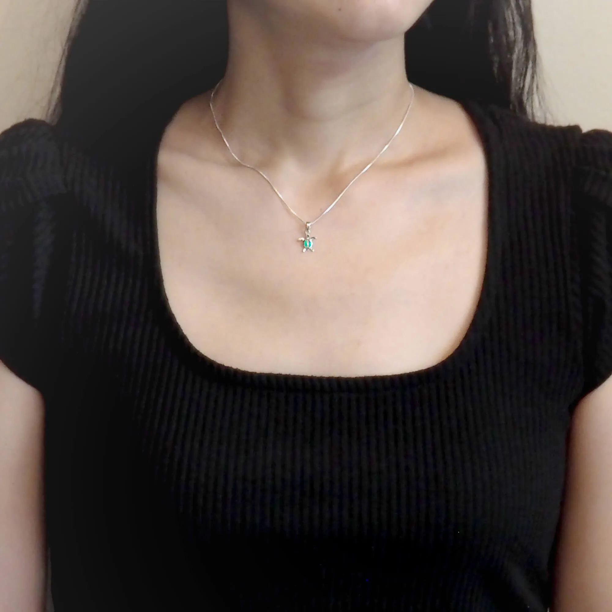 Sterling Silver Synthetic Blue Opal 11mm XS Turtle Charm Pendant