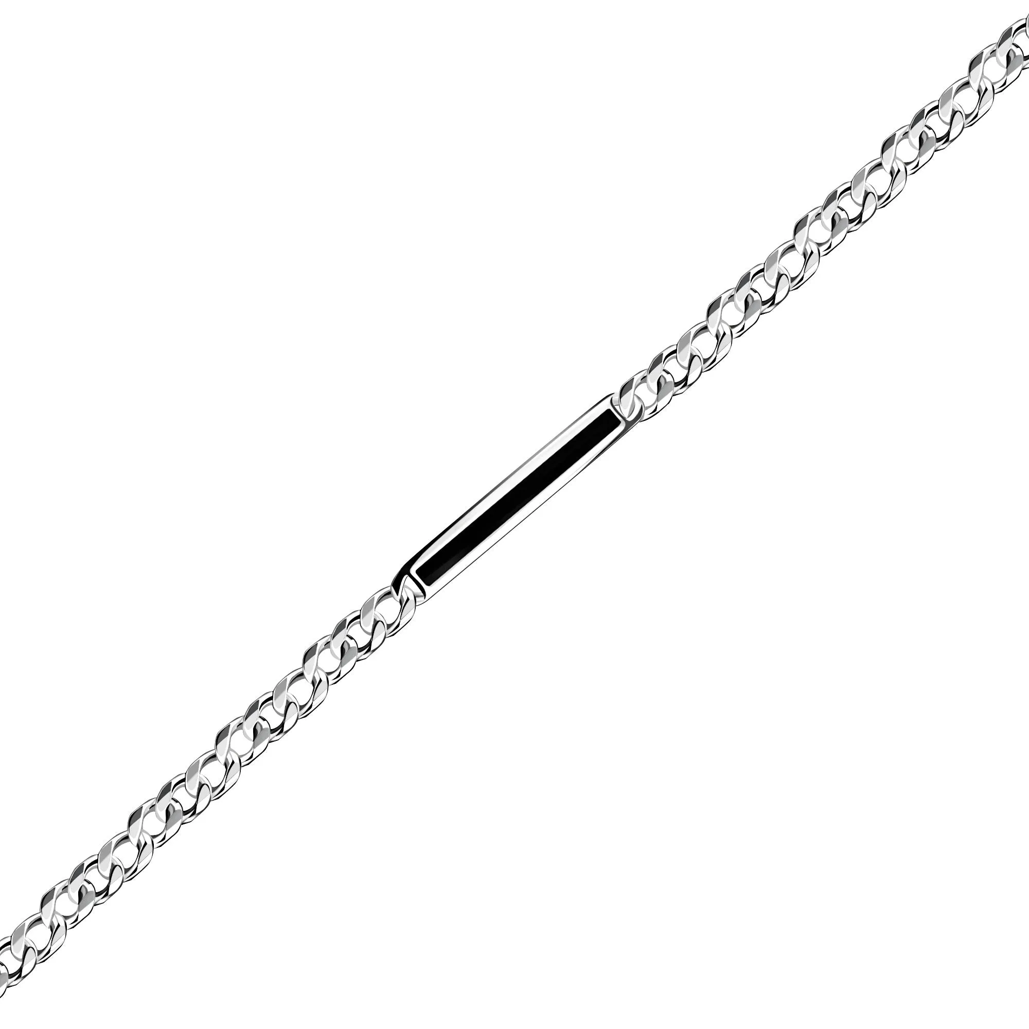 Sterling Silver Whitby Jet Mens Bold Curb Bracelet
