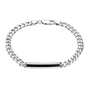 Sterling Silver Whitby Jet Mens Bold Curb Bracelet
