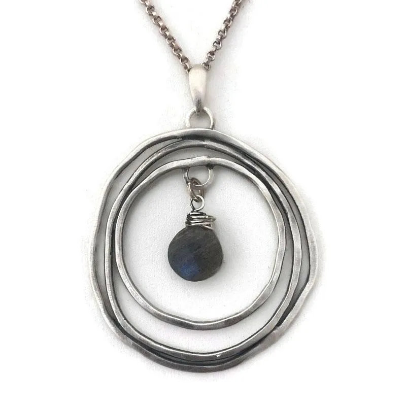 Sterling Silver with Concentric Circles and Gemstone Necklace N339 by Joanna Craft Jewelry Design