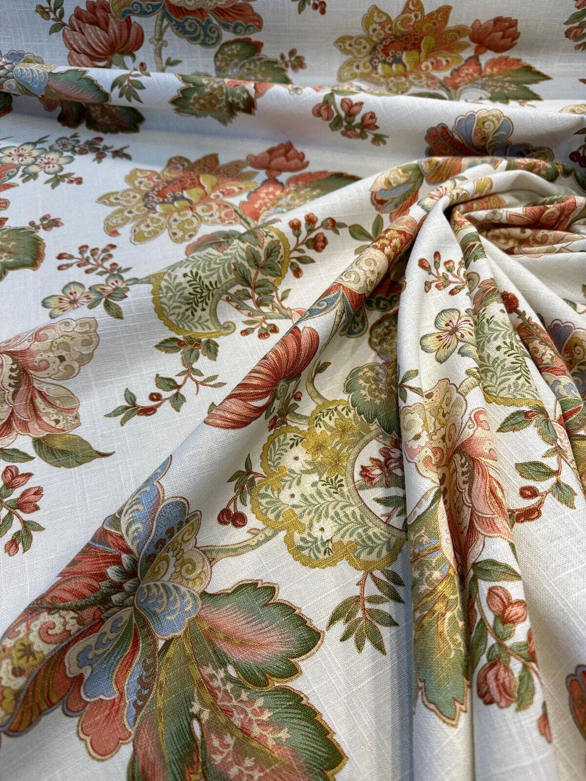 Swavelle Dublique Opal Rust Floral Linen Rayon Fabric By The Yard