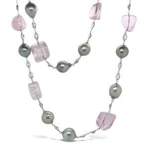 Tahitian Pearl, Kunzite & Moonstone Necklace