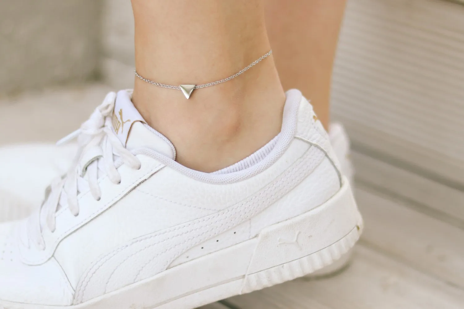 Triangle anklet, waterproof silver chain ankle bracelet, tiny triangle, personalised jewelry