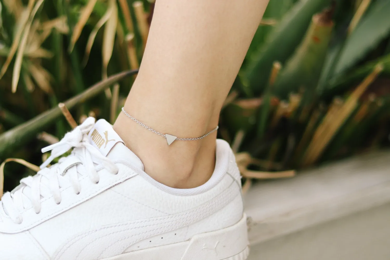 Triangle anklet, waterproof silver chain ankle bracelet, tiny triangle, personalised jewelry