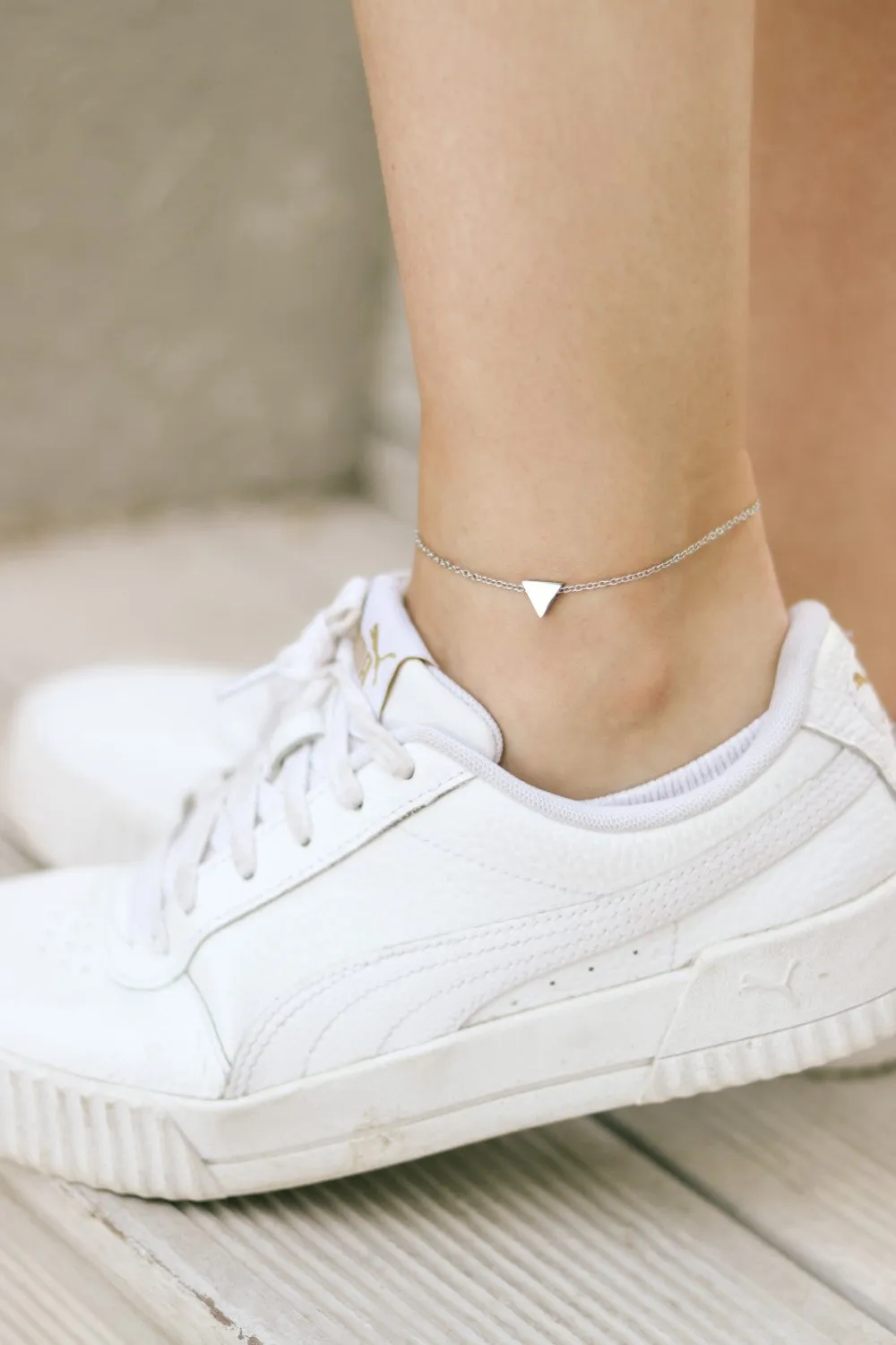 Triangle anklet, waterproof silver chain ankle bracelet, tiny triangle, personalised jewelry