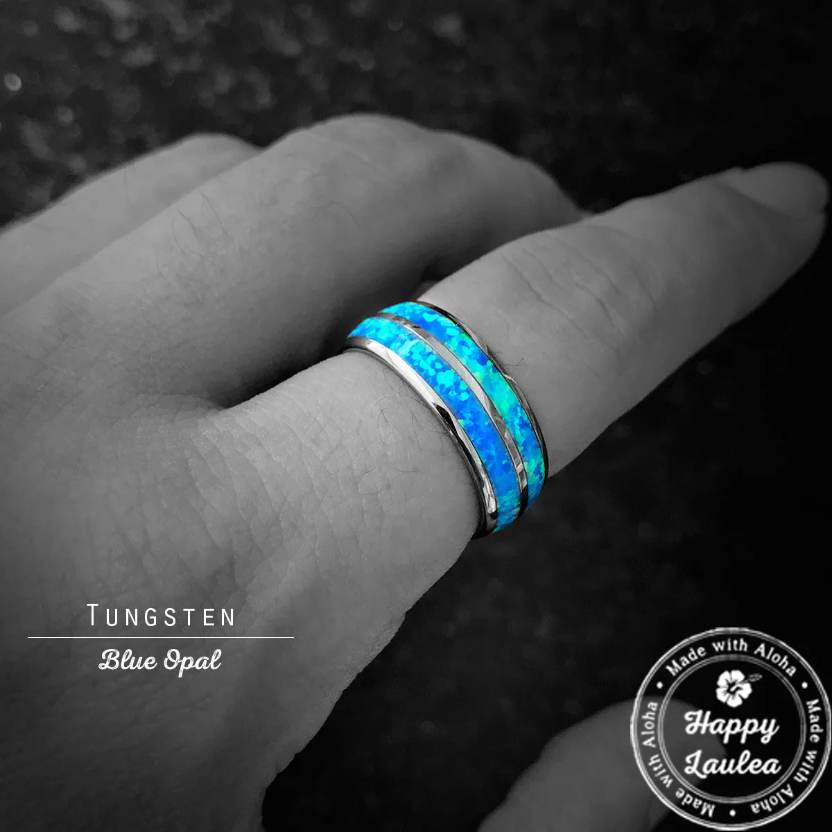 Tungsten Carbide Ring [8mm width] Blue Opal Duo Inlay
