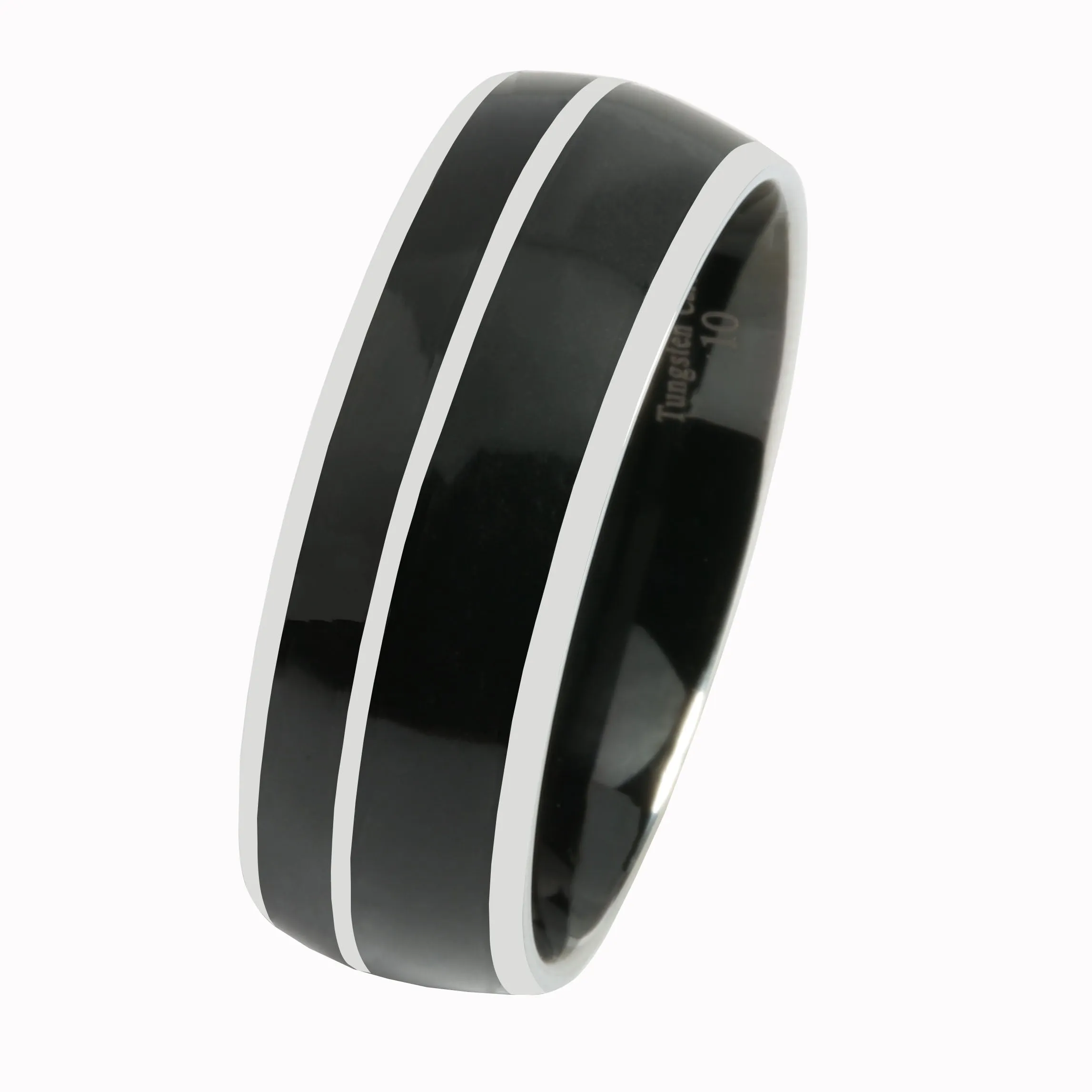 Tungsten Onyx Inlaid Double Row Wedding Ring Barrel 8mm