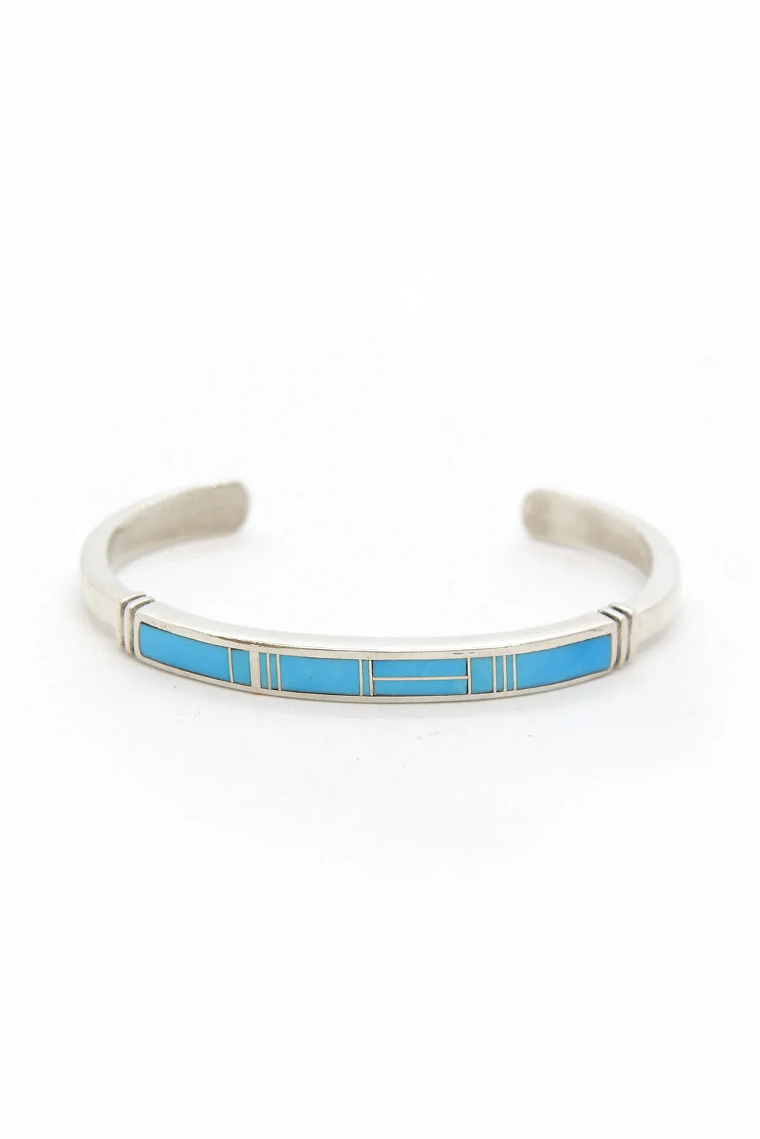 Turquoise Inlay and Sterling Silver Navajo Cuff