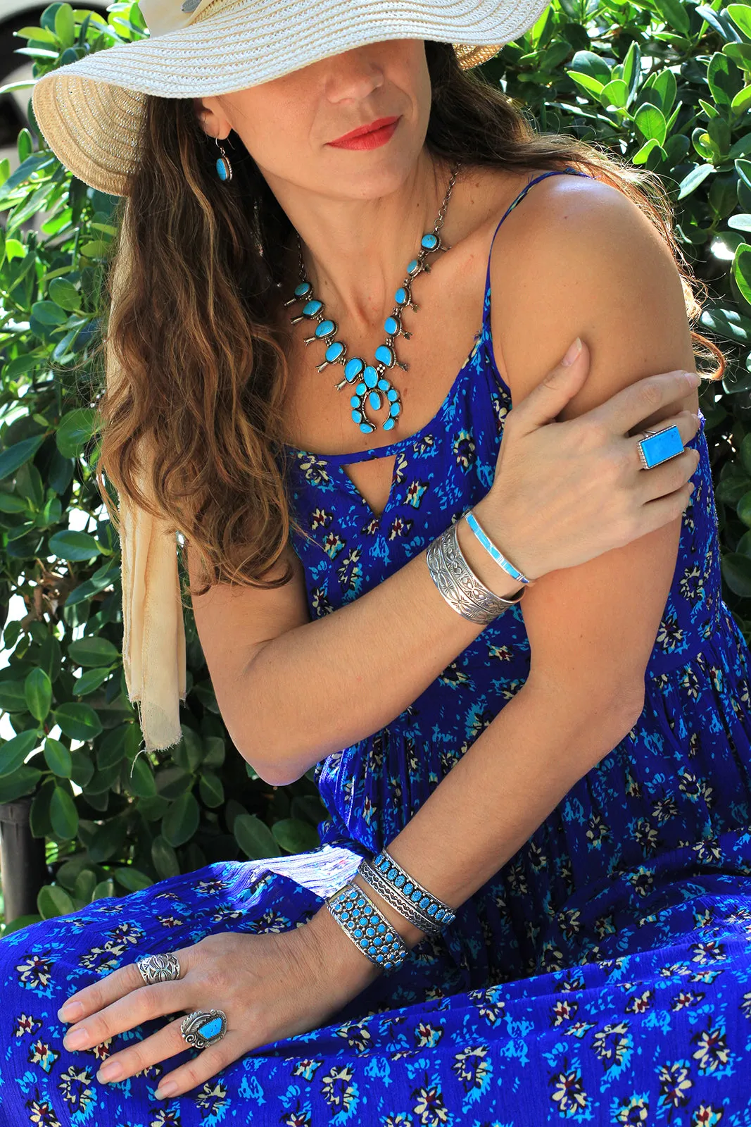 Turquoise Inlay and Sterling Silver Navajo Cuff