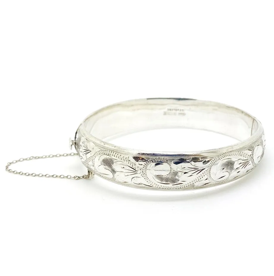 Vintage 1970s Engraved Silver Bangle Bracelet