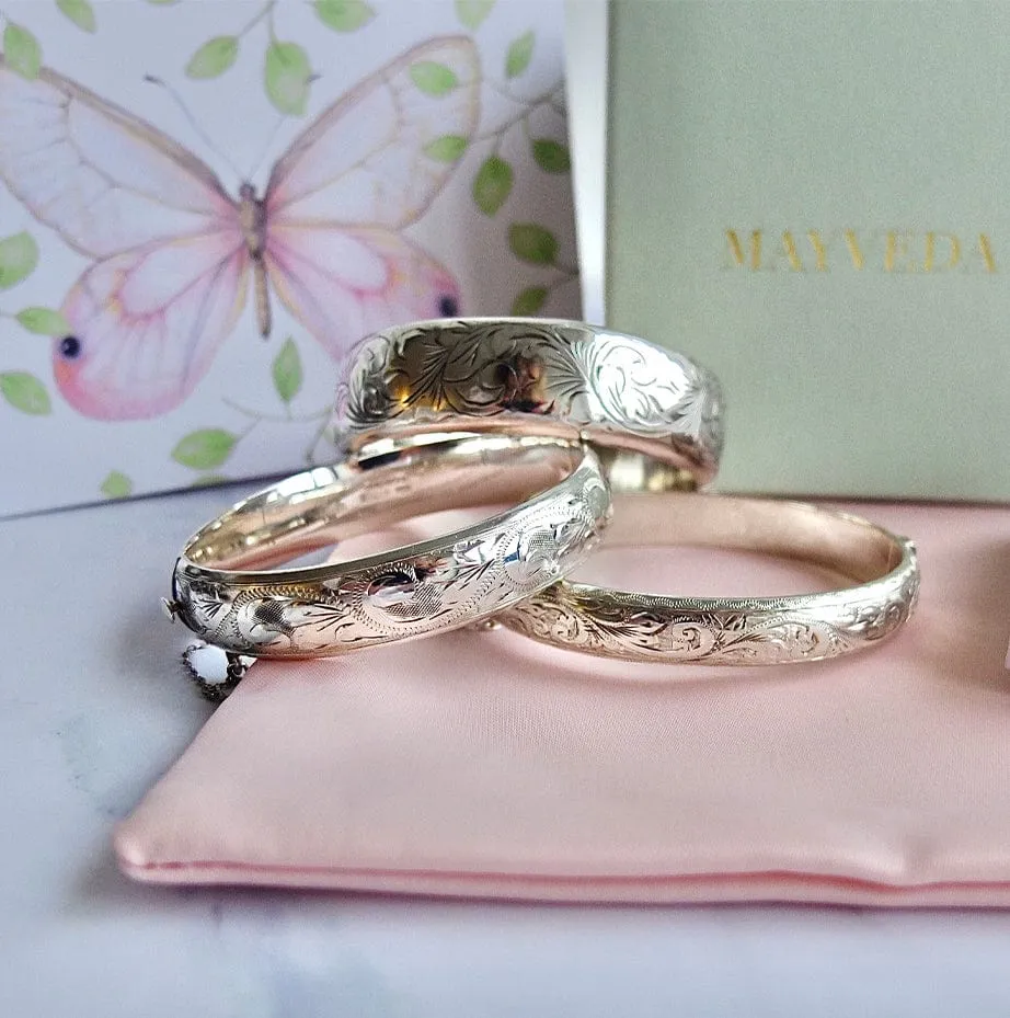 Vintage 1970s Engraved Silver Bangle Bracelet