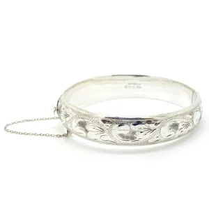 Vintage 1970s Engraved Silver Bangle Bracelet