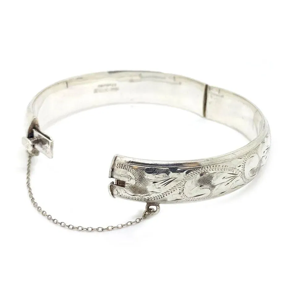 Vintage 1970s Engraved Silver Bangle Bracelet