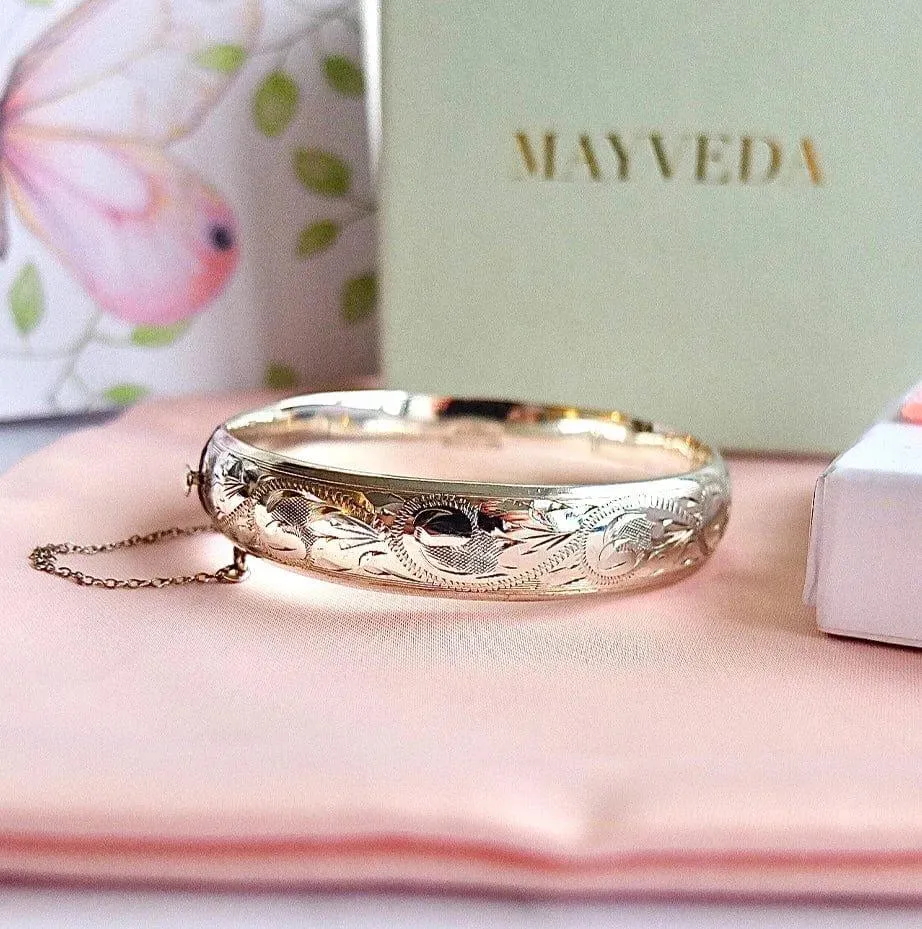 Vintage 1970s Engraved Silver Bangle Bracelet
