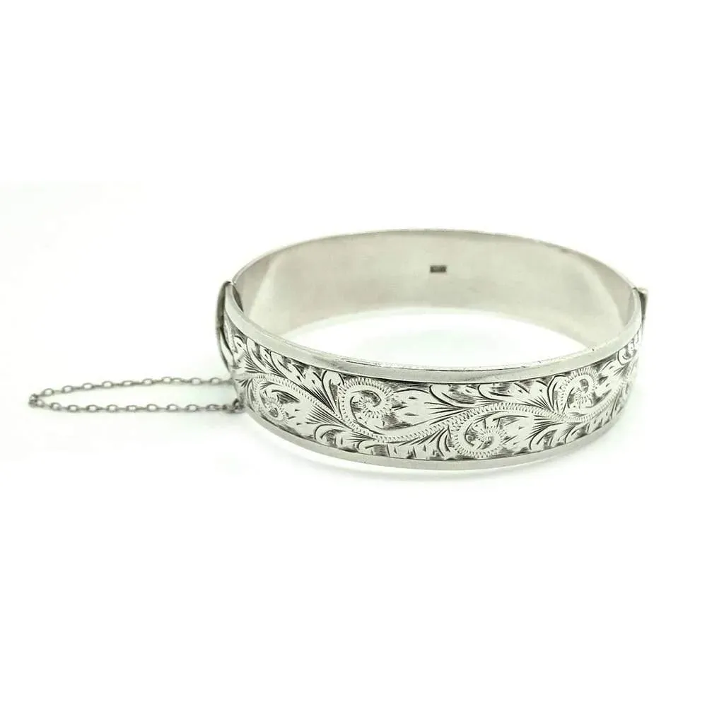 Vintage 1987 Sterling Silver Engraved Bangle Bracelet