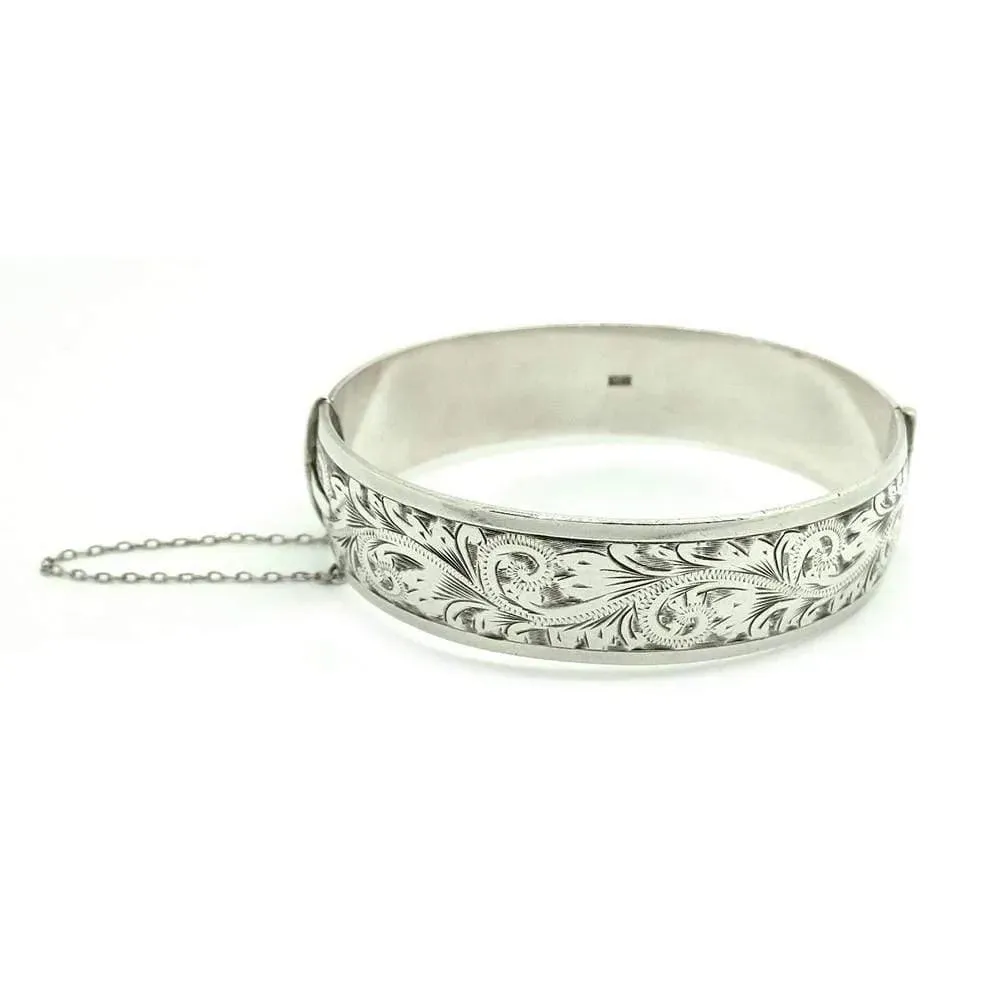 Vintage 1987 Sterling Silver Engraved Bangle Bracelet