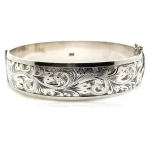 Vintage 1987 Sterling Silver Engraved Bangle Bracelet