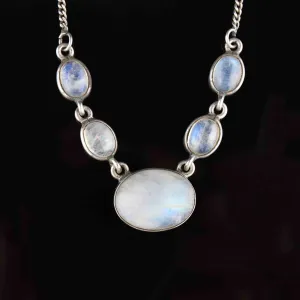 Vintage Sterling Silver Moonstone Pendant Drop Necklace