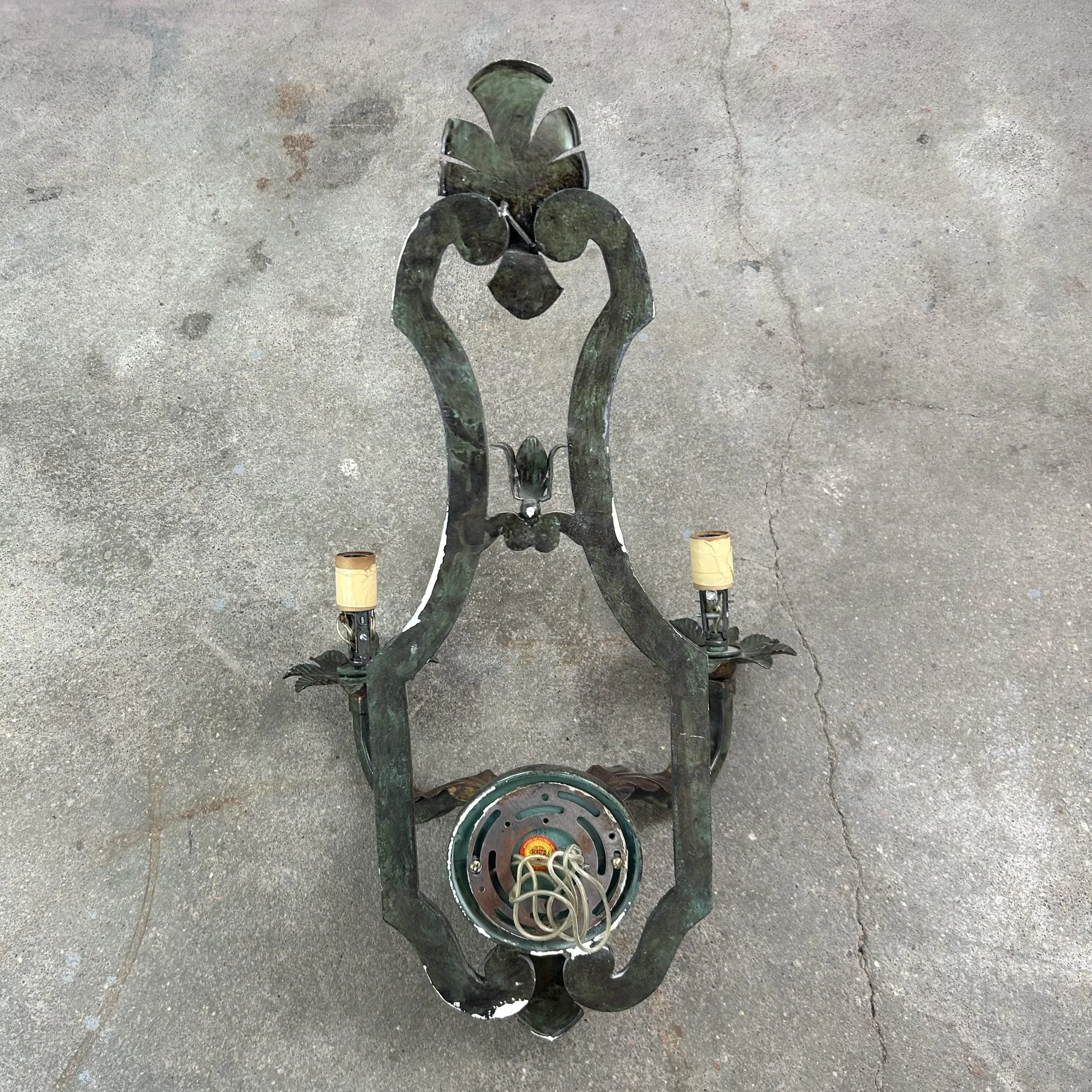 Wall Light Sconce, Iron, Dark Green, Bronzed Decorative Leaves, Two Arm, Traditional
