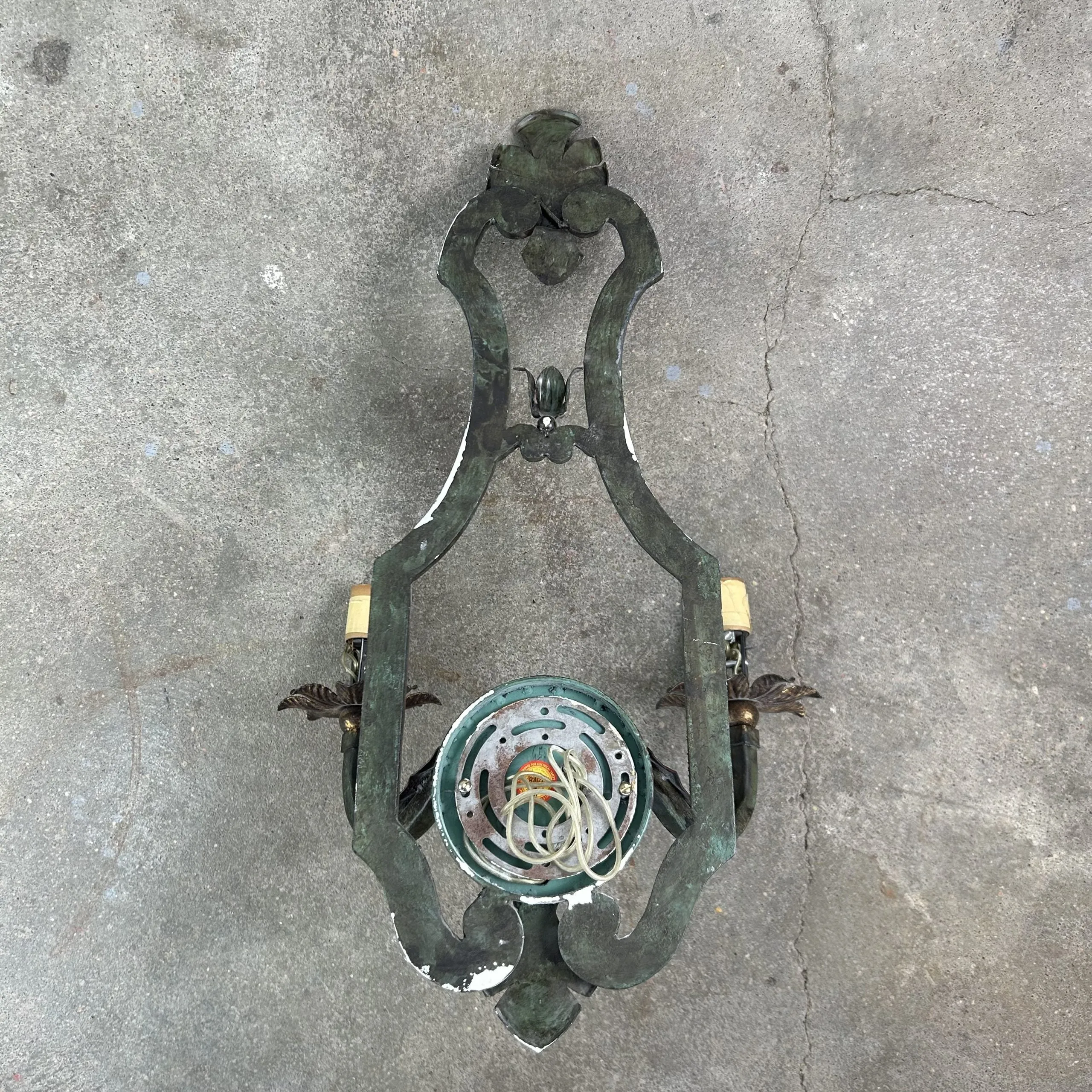 Wall Light Sconce, Iron, Dark Green, Bronzed Decorative Leaves, Two Arm, Traditional