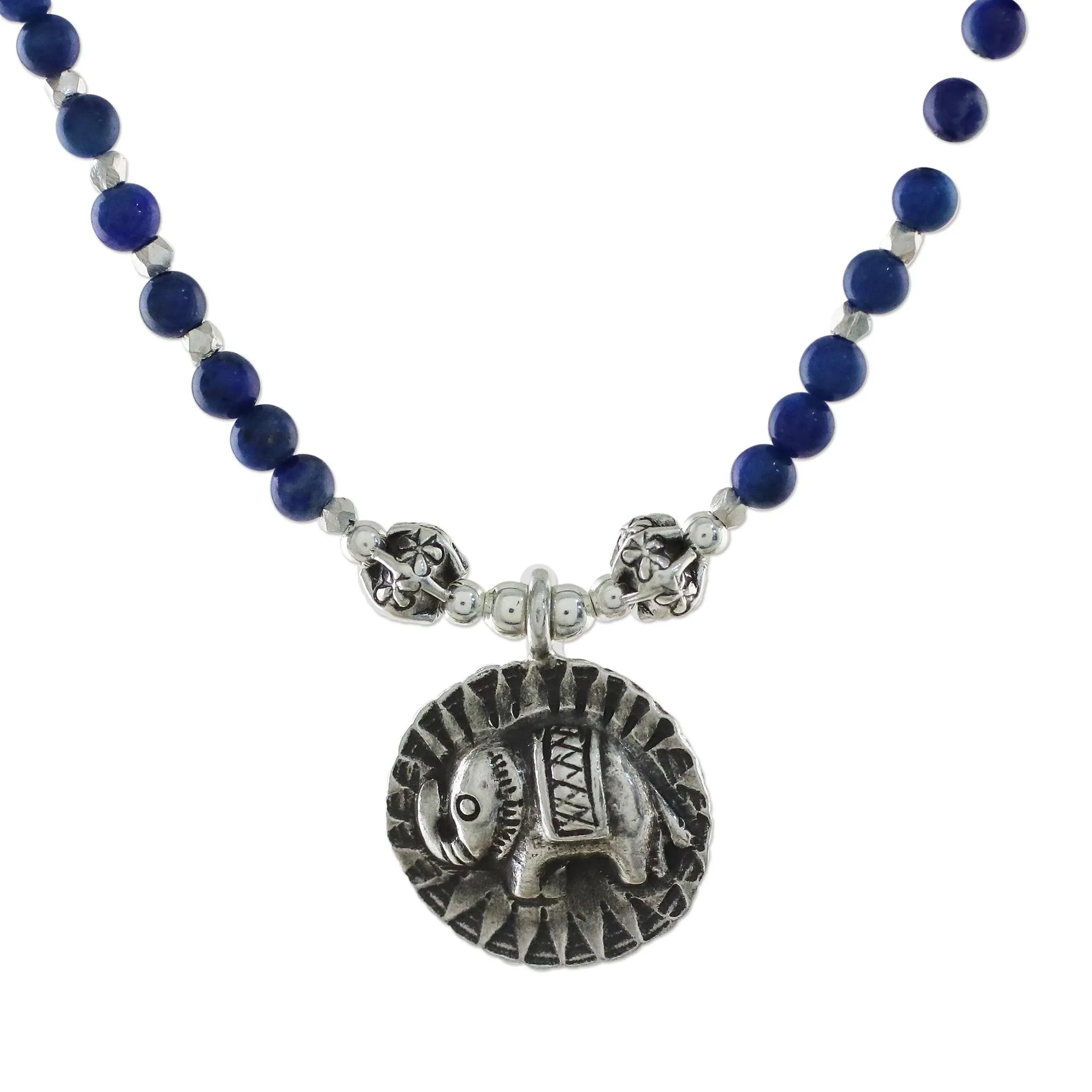 Way of the Elephant Lapis Lazuli Elephant Beaded Pendant Necklace from Thailand
