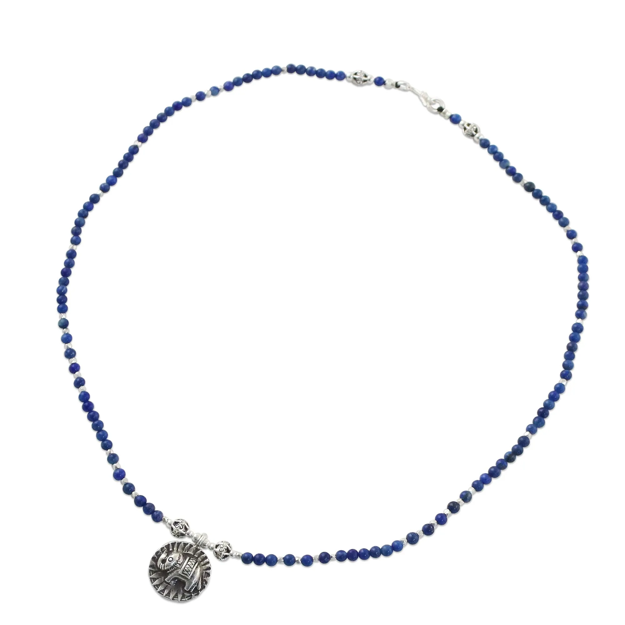 Way of the Elephant Lapis Lazuli Elephant Beaded Pendant Necklace from Thailand