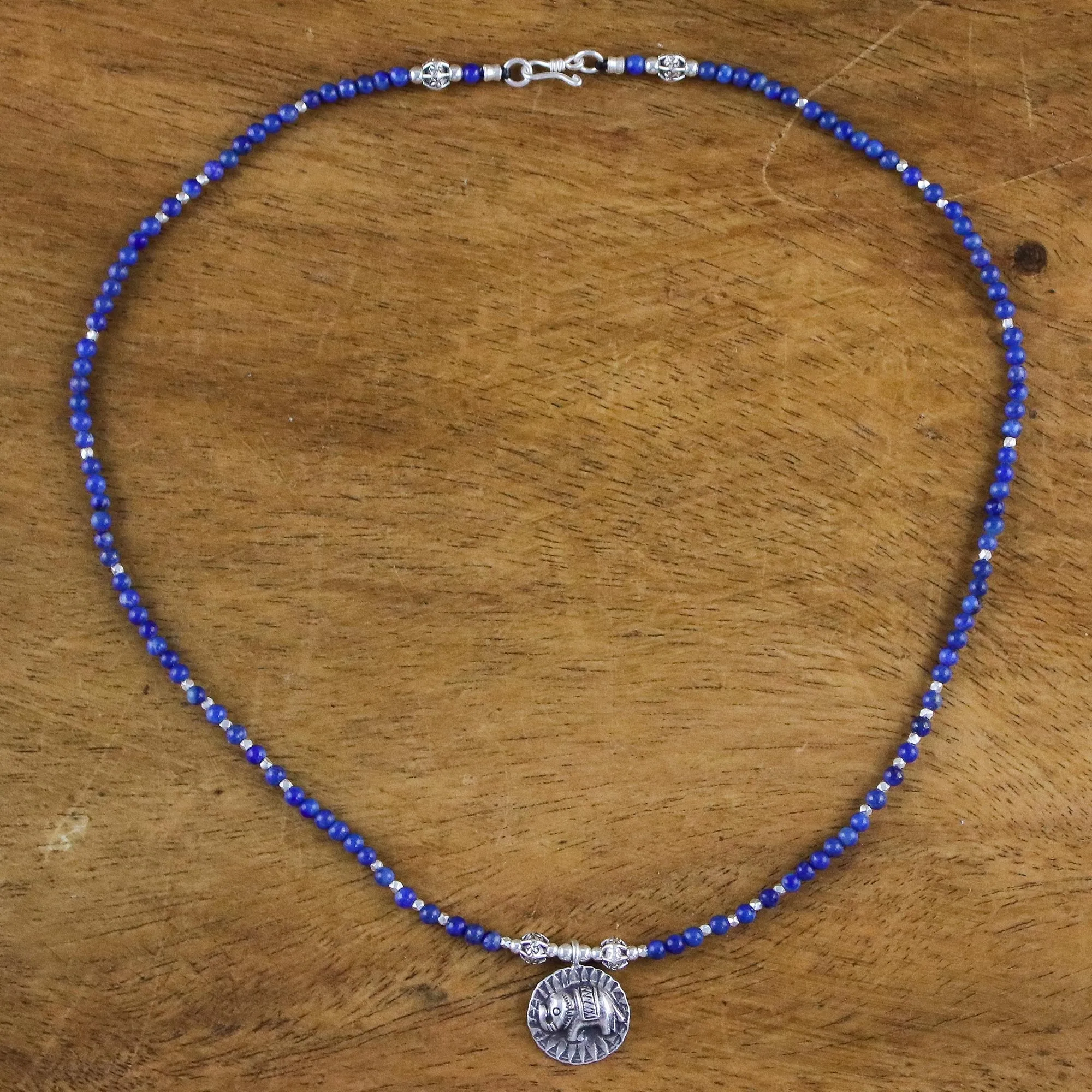Way of the Elephant Lapis Lazuli Elephant Beaded Pendant Necklace from Thailand