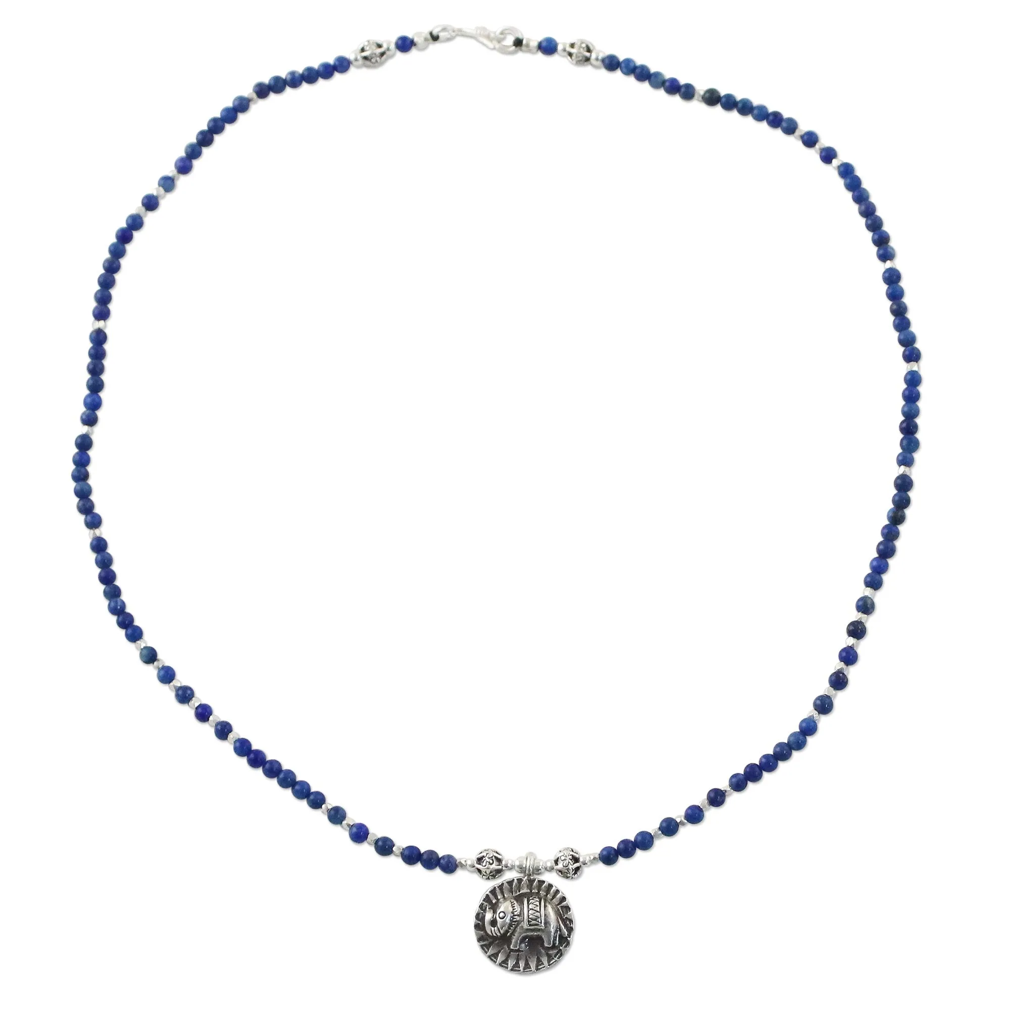 Way of the Elephant Lapis Lazuli Elephant Beaded Pendant Necklace from Thailand