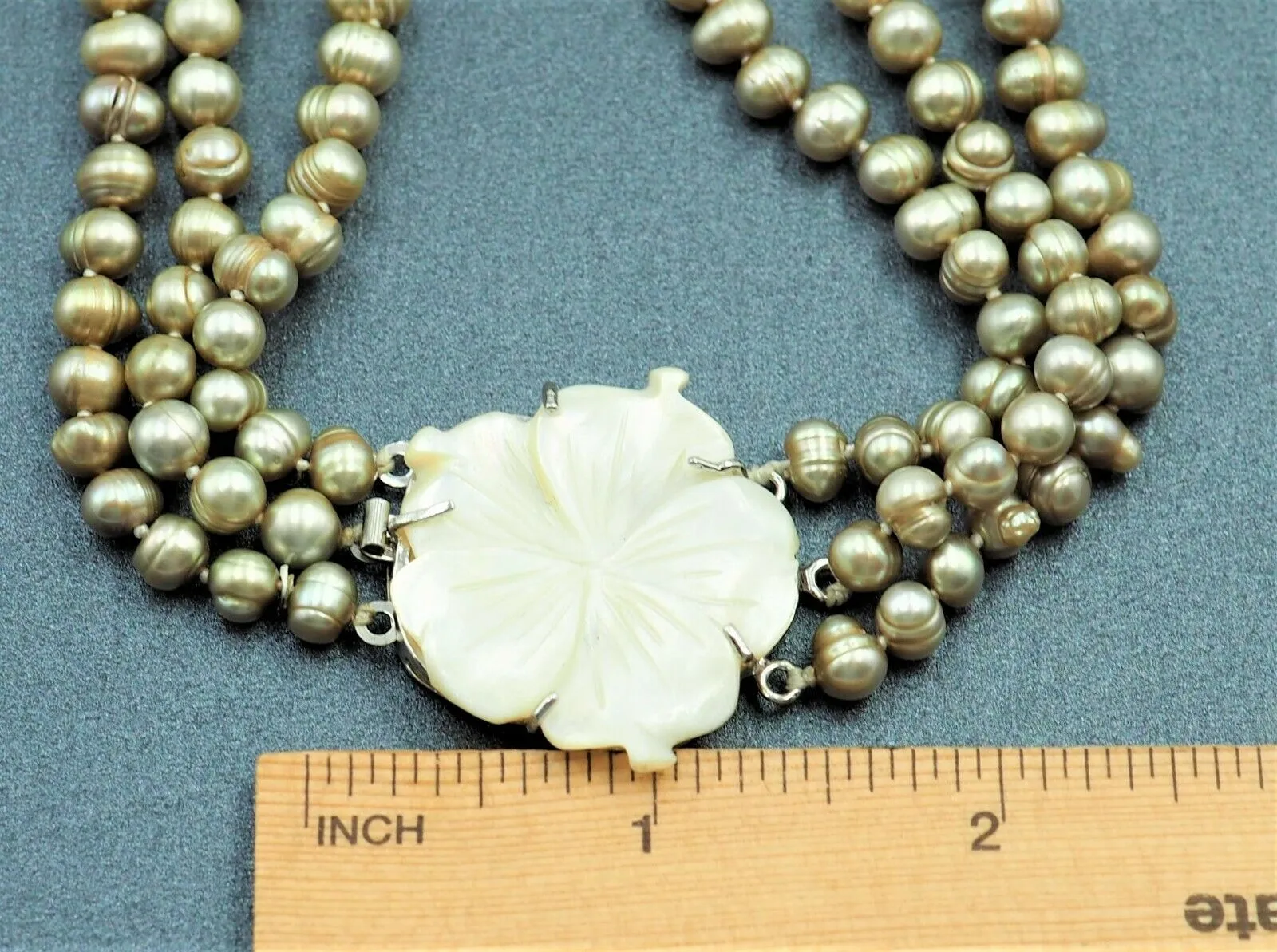 Womens Necklace Mother of Pearl & Freshwater Pearls Dyed 925 Sterling Silver