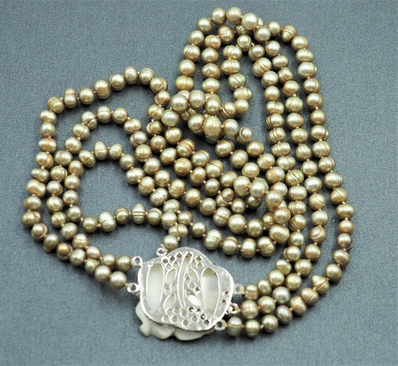 Womens Necklace Mother of Pearl & Freshwater Pearls Dyed 925 Sterling Silver