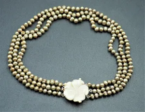 Womens Necklace Mother of Pearl & Freshwater Pearls Dyed 925 Sterling Silver