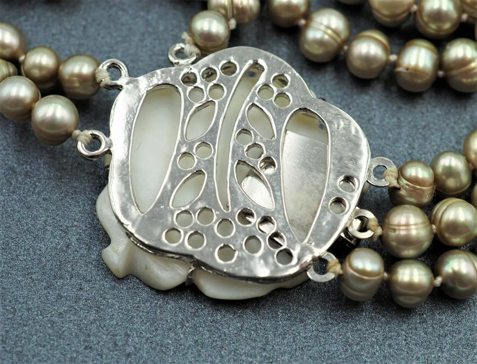 Womens Necklace Mother of Pearl & Freshwater Pearls Dyed 925 Sterling Silver