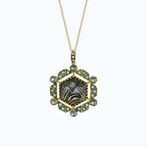 Zebra Spencer Portrait Necklace with Moonstones and Blue Topaz